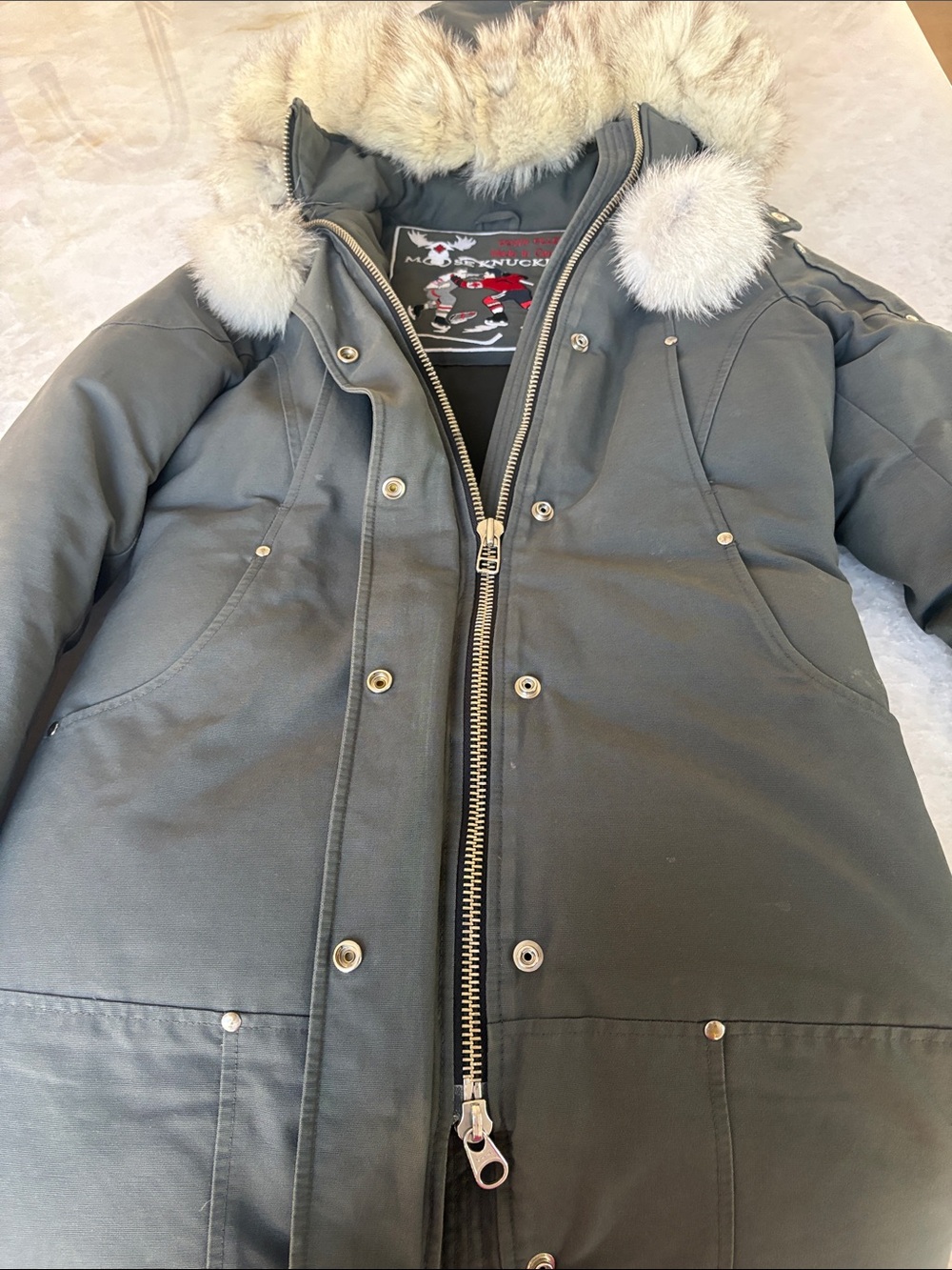 Moose Knuckles Womens Gray Parka Coat with Fur